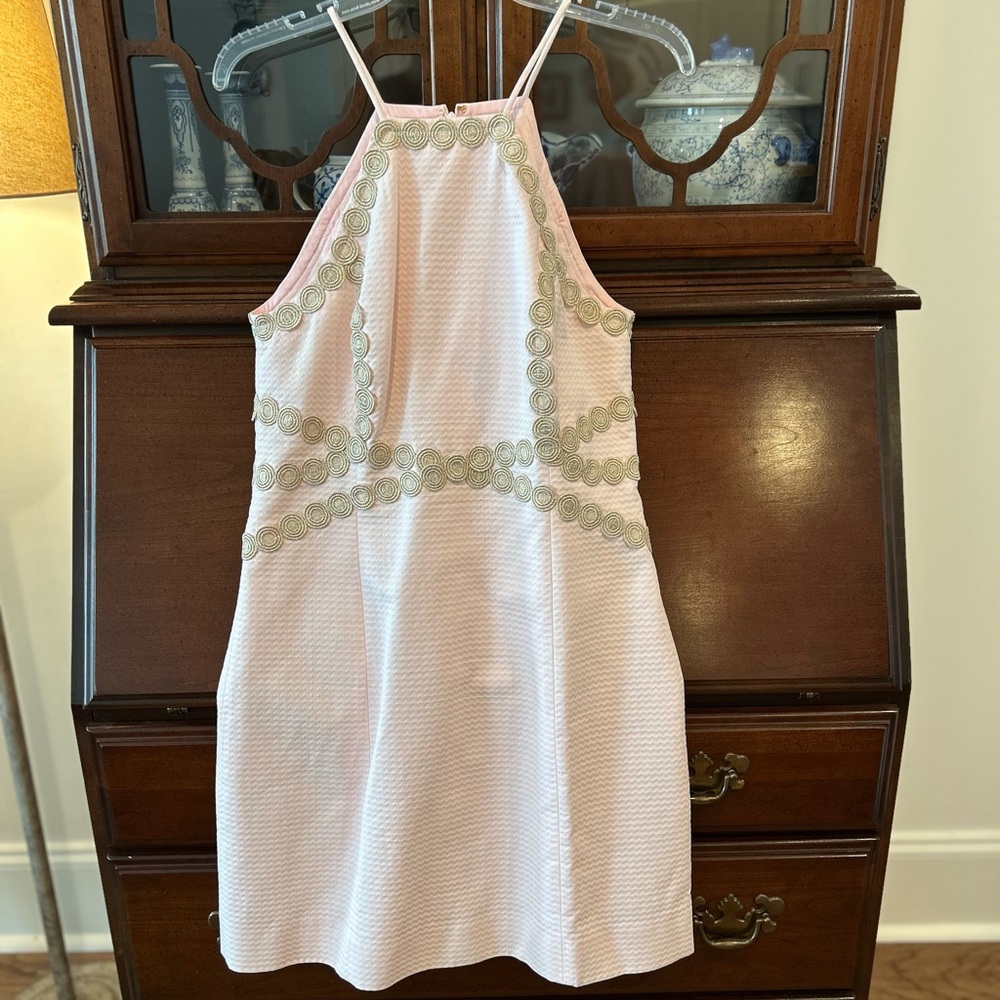 Lilly Pulitzer Pink Halter Dress with Gold Accents - Picture 2 of 5